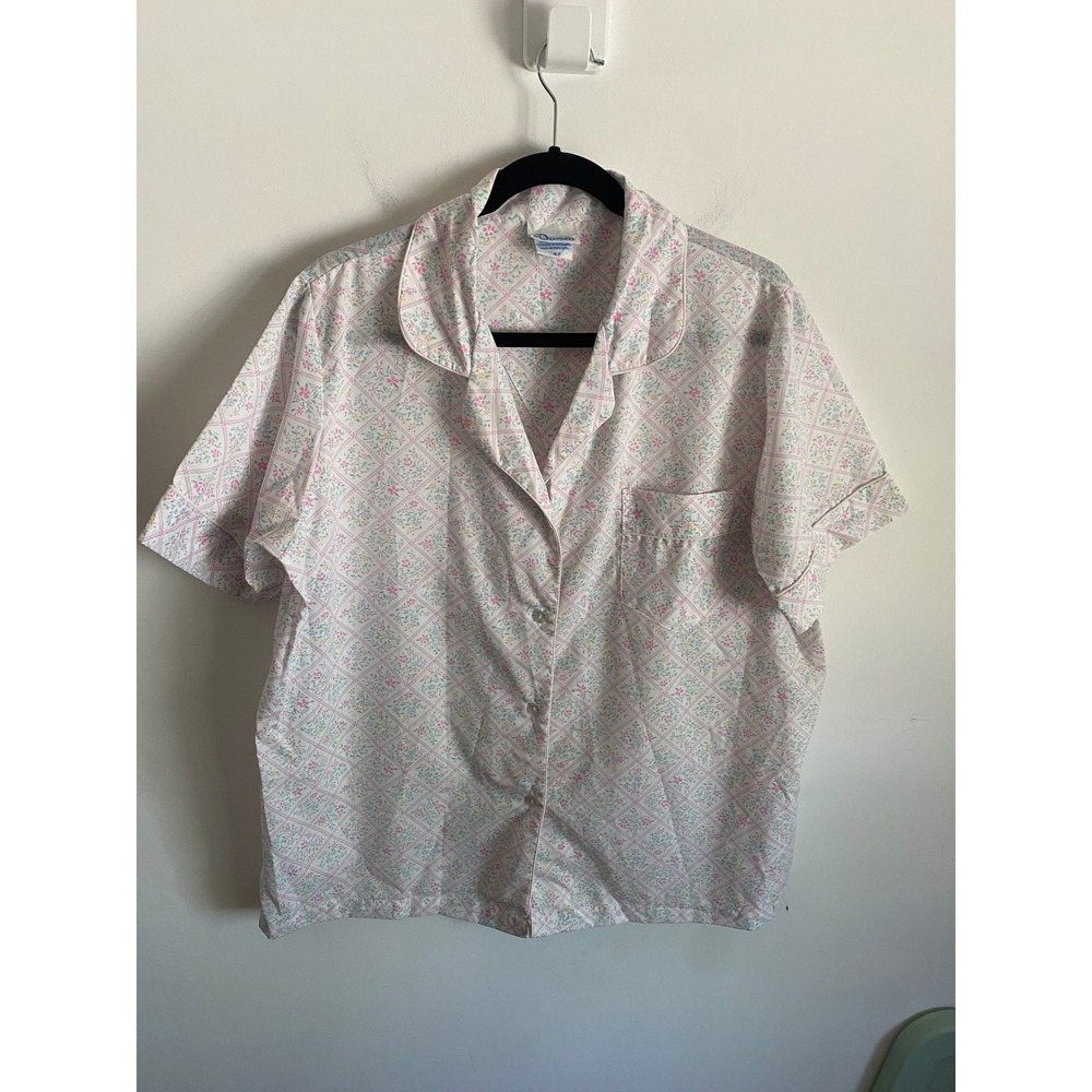 Vintage Damea Floral Trellis Pajama Top Short Sleeve Cotton‎ Blend Pink Size 42